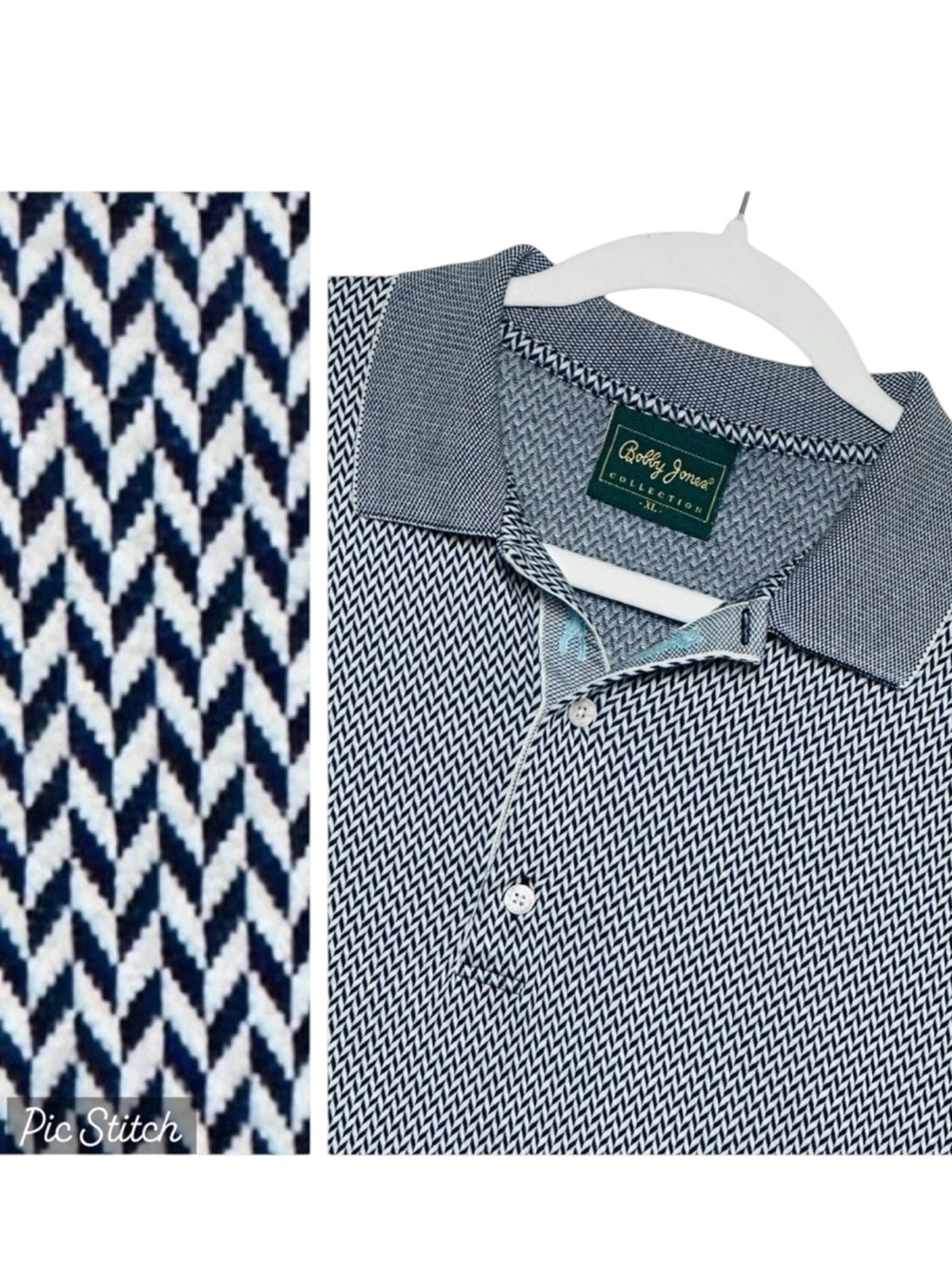 VTG BOBBY JONES Collection Italy Cotton Black White Herringbone Golf Polo XL